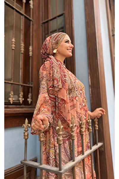 Loren Moda Desenli Kadın Tesettür Astarlı Düğmeli Şifon Elbise Carmelina