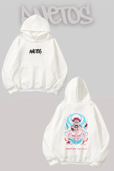 Anetos Φούτερ Jujutsu Kaisen με τύπωμα Λευκό με κουκούλα