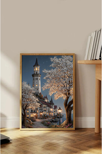 alphobitasarım Deniz Feneri ve Bahar Çiçekleriyle Süslenmiş Şirin Kasaba - De...