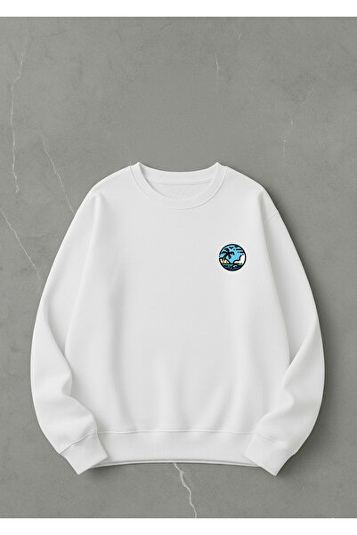 LORVEX قصة فضفاضة سترة للجنسين بياقة دائرية مطبوعة بتصميم بسيط على شكل موجة ا...