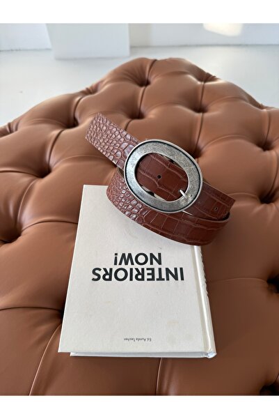 coaksco Curea de damă mare, ovală, cu cataramă, maro crocodil