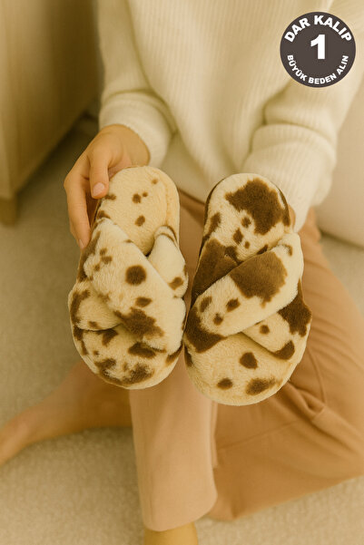 ALB TERLİK AYAKKABI SAN. TİC. LTD. ŞTİ. Women's Plush House Slippers Soft Cross Winter Model - Cross Towel Fabric Slippers
