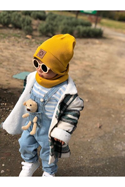 HEREN Hardal Katlamalı Deri Etiketli Ribana Kışlık Bere Boyunluk Takım