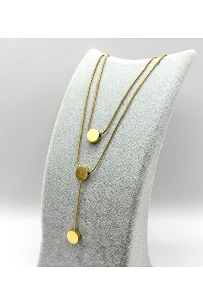 aurora dükkan Çelik Gold Çiftli Pullu Y Kolye