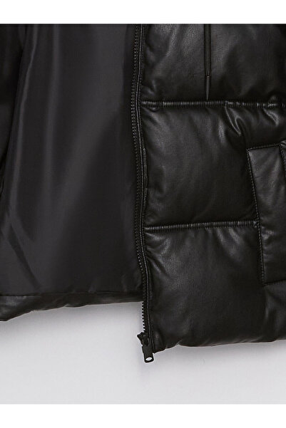 LC Waikiki Hooded Straight Long Sleeve Women's Leather Look Puffer Jacket