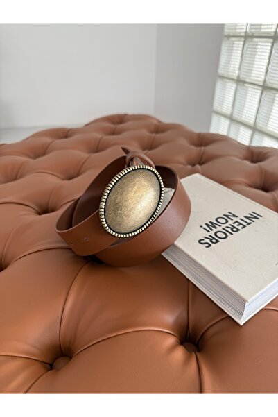 coaksco Γυναικεία αντίκα ζώνη με αγκράφα καφέ χρώματος