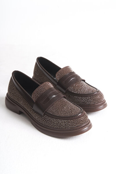 LEVONYA Жіночі коричневі замшеві ортопедичні лофери з камінцями