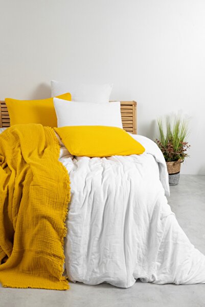 SHome طقم غطاء لحاف مزدوج من قماش الموسلين القطني 100% مقاس 200×220 سم + ملاء...