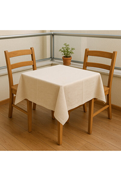 MiniStand Natural Raw Cloth Square Balcony Tablecloth 90X90 cm Minimal Washab...