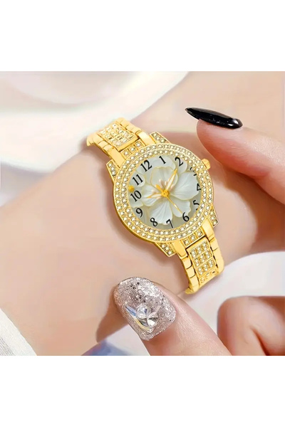 shellwetr Kadın Saat Soft Flower Kadın Kol Saati Çiçek Kadran Gold Detay Meta...