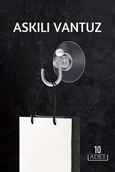 TOPALAKTİCARET 10'lu Askılı Vantuz Büyük Boy Vantuz Askılı Öpücük plastik ask...