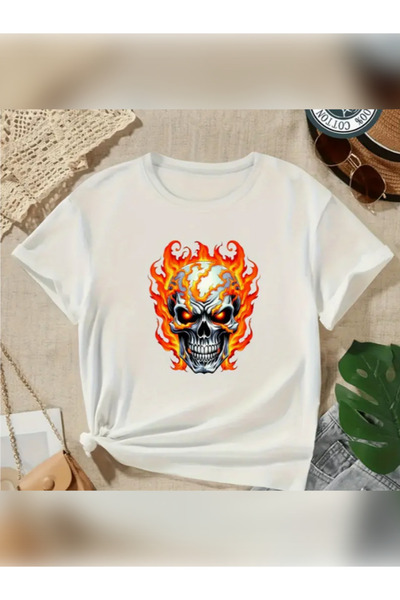 TİMİSİVA Unisex oversized KURUKAFA με τύπωμα 100% βαμβάκι 30/1 με κοντό μανίκ...