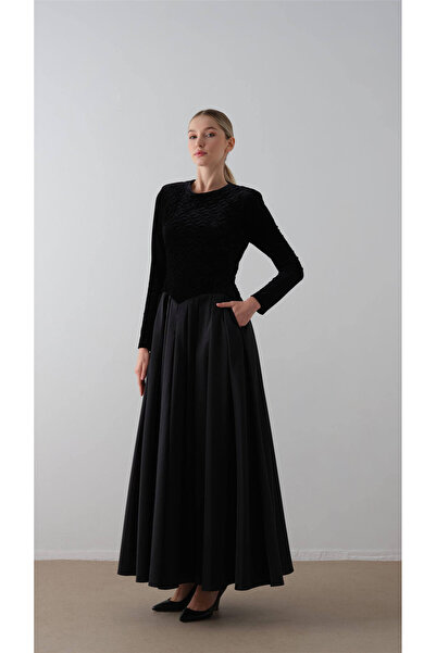 miha Hicran Önal KAPİTONE DETAYLI ELBİSE Siyah