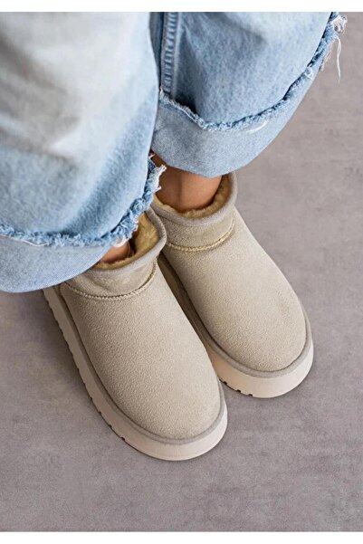 MODVALU Women's Thick Sole Fur Lined Half Suede Boots