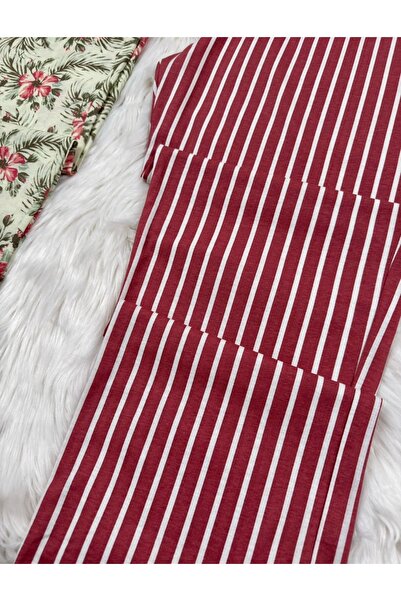 Pijamacs Green Floral and Burgundy Striped Plus Size 2-Piece Pajama Bottoms