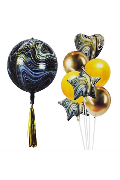 Baloane Vesele Decor Aniversar Petrecere Negru Marble SET268-1