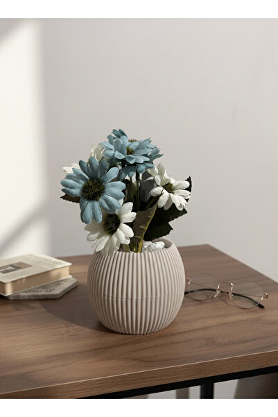 etxShop Lüks Mini Saksıda Taşlı Yapay Çiçek Papatya Masa Üstü Saksı Dekoratif Yapay Çiçek