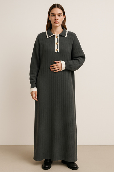 Mina Terzi&Butik Tasarım Ön Patlı Fitilli Triko Elbise