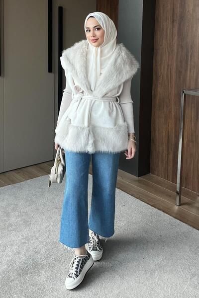 STİLBOON Kürk Detaylı Yelek 1136 Taş