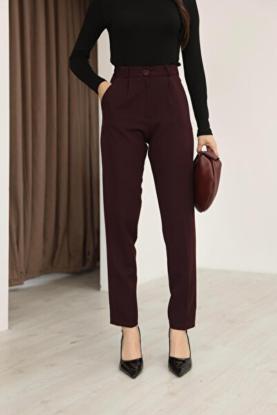 Hazel Women's Cherry Slim Fit Fabric Trousers