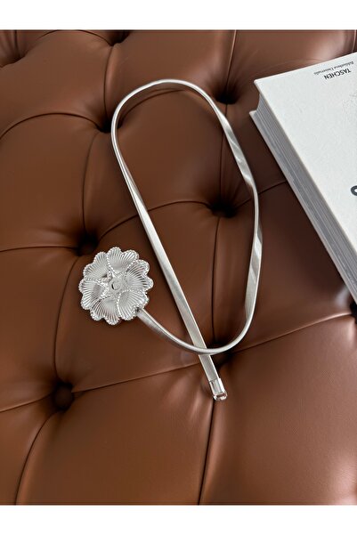 coaksco Ασημένια ζώνη με φιόγκο και λουλούδια για γυναίκες