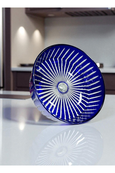 AYZ HOME Colored Cut Crystal Glass Presentation Bowl with Stand 25 cm