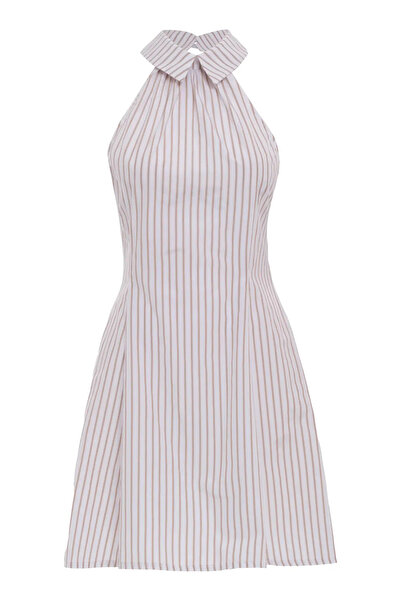 Keikei Bej Poplin Kolsuz Kısa Elbise