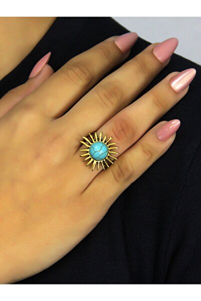 esha Natural Stone Turquoise Natural Stone Sun Model Women's Adjustable Ring Euy73F