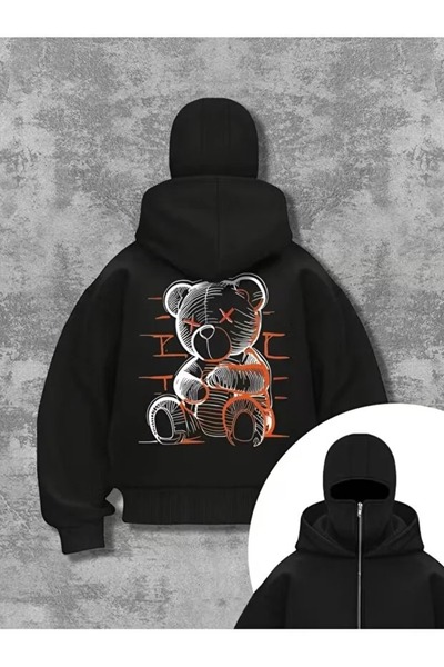 LOTS MODA Φούτερ Ninja Unisex με μάσκα χιονιού Ζακέτα με 2 νήματα χοντρό φλις