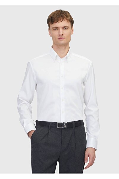 Ramsey Πουκάμισο με λευκό σχέδιο, κλασικό υφαντό πουκάμισο από βαμβακερό μείγμα