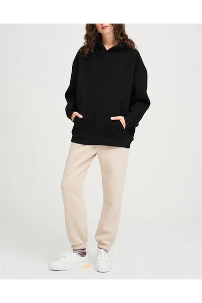 ROGEN FİT سويت شيرت للجنسين بغطاء رأس (3 خيوط مزخرفة)