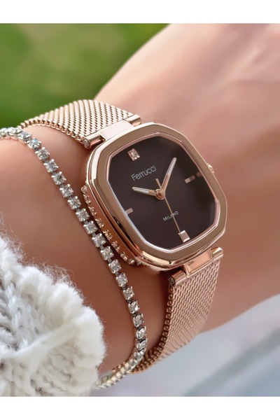 Ferrucci Steel Mesh Strap Women's Watch 3 Atm Waterproof 2 Years Mechanism Warranty + Bracelet as a Gift