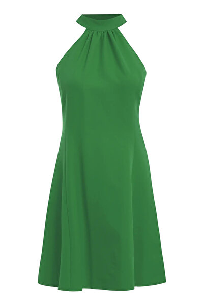 Keikei Yeşil Krep Kolsuz Kısa Elbise