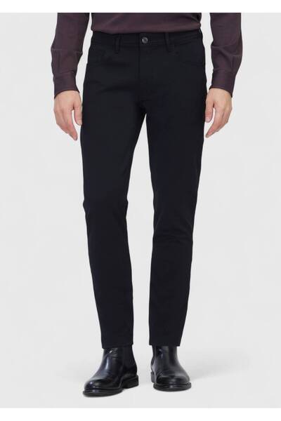 Ramsey Black Straight Knitted Slim Fit Casual Trousers