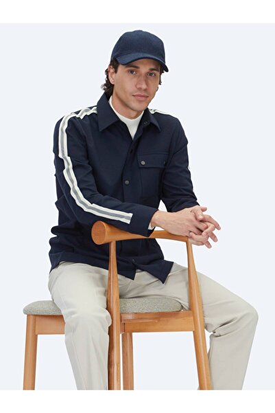 Kip Navy Blue Regular Fit Woven Overshirt