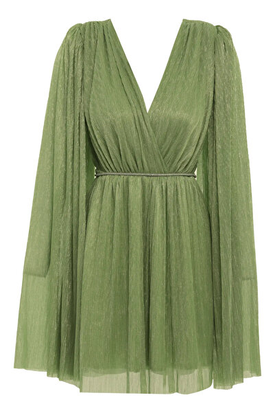 Keikei Su Yeşili Moonlight Uzun Kol Kısa Elbise