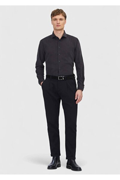 Ramsey Anthracite Plain Woven Velvet Casual 100% Cotton Shirt