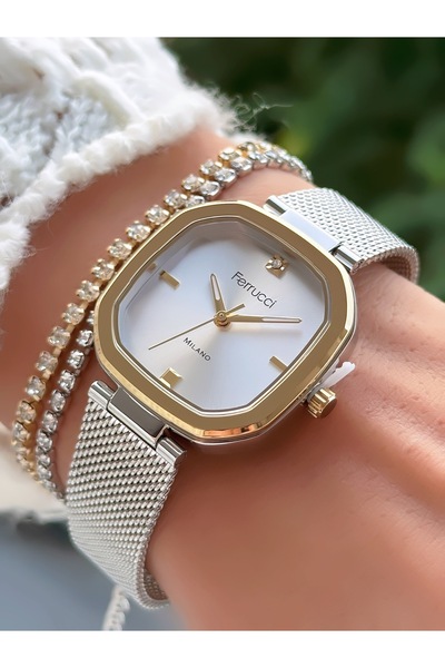 Ferrucci ÇELİK HASIR KORDON KADIN KOL SAATİ 3 ATM SU GEÇİRMEZ 2 YIL MEKANİZMA GARANTİLİ+BİLEKLİK HEDİYELİ