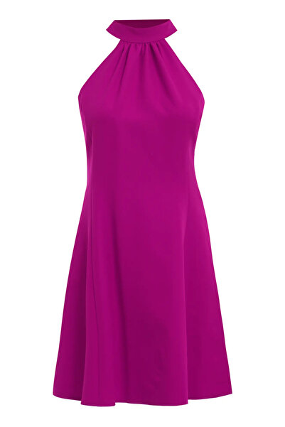 Keikei Fuşya Krep Kolsuz Kısa Elbise