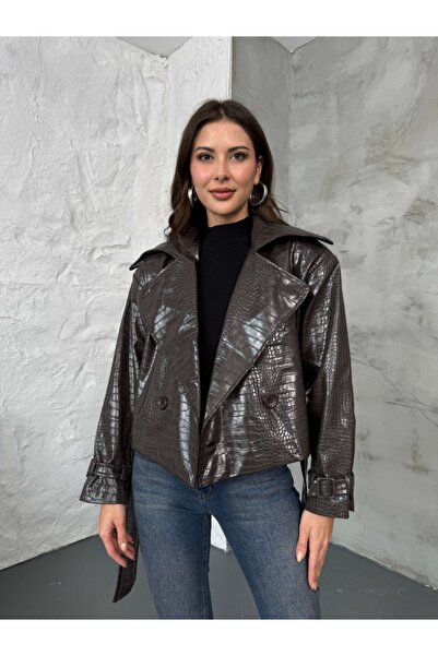 Elif Özbey Butik Brown Textured Leather Jacket