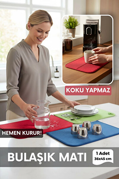 Ellesill Bulaşık Kurutma Matı Süper Emici Tezgah Üstü Kurulama Örtüsü 36x45 cm