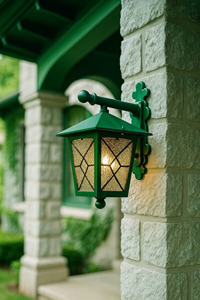 232LAMP YUVA Yeşil Hareli Bahçe Duvar Fener Duvar Aplik Veranda Kamelya Balko...