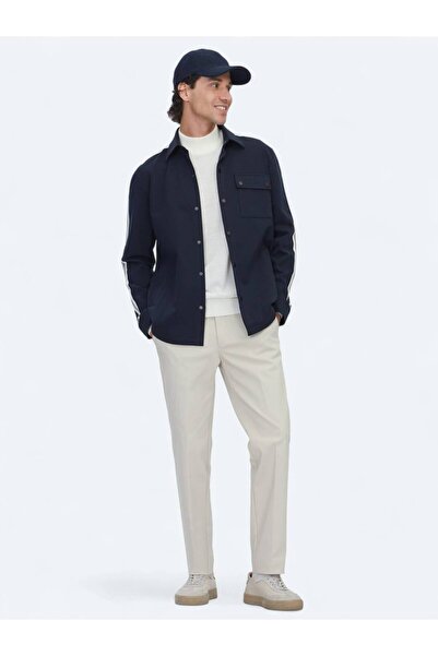 Kip Navy Blue Regular Fit Woven Overshirt