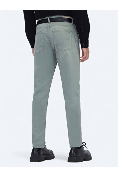 Kip Light Khaki Slim Fit Denim Cotton Blend Trousers