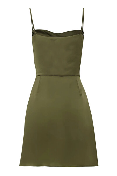 Keikei Haki Saten Kolsuz Kısa Elbise