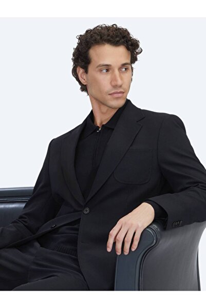 Kip Black Plain Modern Fit Knitted Suit