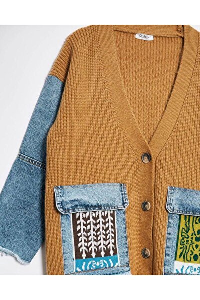 Robin 94115 Jean Detaylı Triko Hırka Karamel