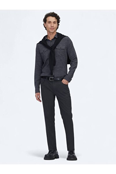 Kip Anthracite Woven Slim Fit Casual Trousers