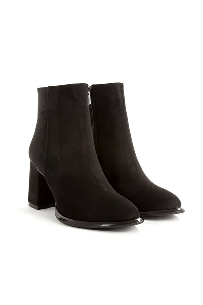 PİCCOLO 8CM KALIN TOPUKLU ŞIK FERMUAR DETAYLI SÜET BOT