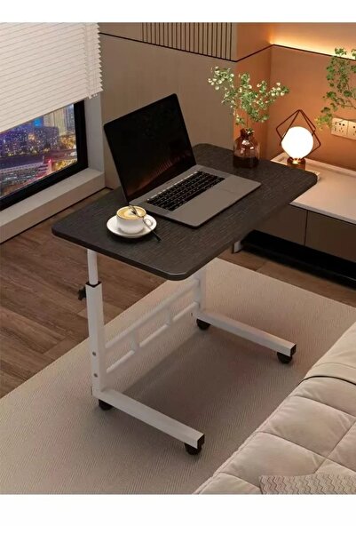 Un طاولة لابتوب متحركة بارتفاع قابل للتعديل، بتصميم بسيط وعصري اسود